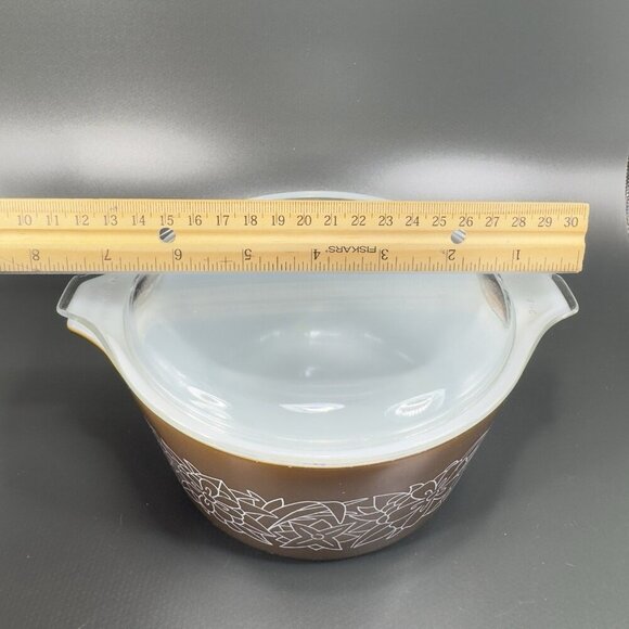 Vintage Pyrex Woodland Brown Casserole Baking Dish With Lid 473 B 1L Glass Dish - Picture 3 of 15